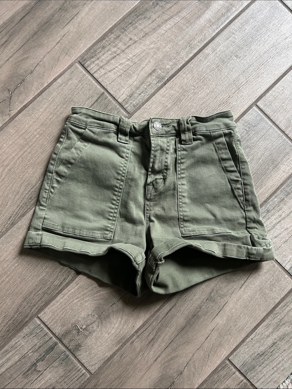 High-Rise Olive Green Utility Jean Shorts for Women